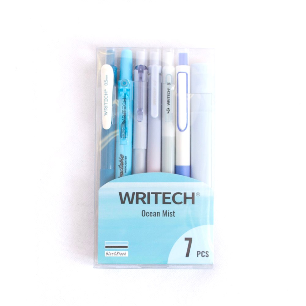 Writech, Blue, Pen & Pencil Sets, Art & School, 7 Piece, Journaling Kit, 5 Gel Pens, 2 Highlighters, Ocean Mist, 836228